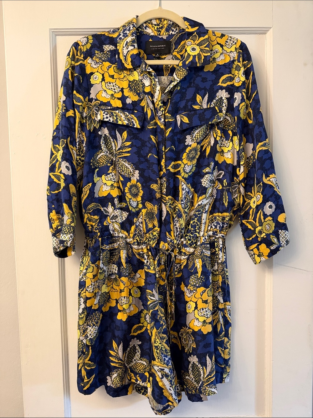 Banana Republic Floral Button-Front Romper in Navy & Yellow